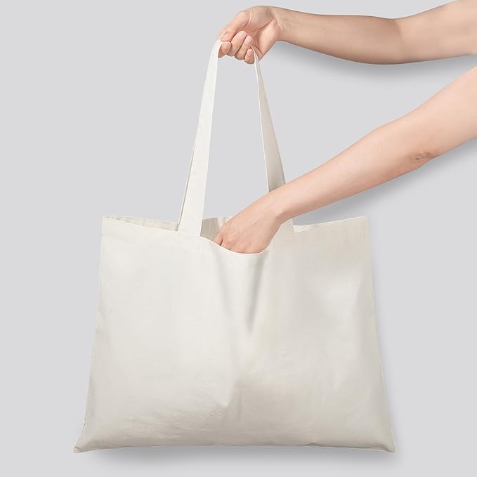 NPBAG 5 Pack 20'' X 16'' Large Natural Cotton Tote Bags, Lightweight Blank Bulk Cloth Bags with 1pc of PTFE Teflon Sheet