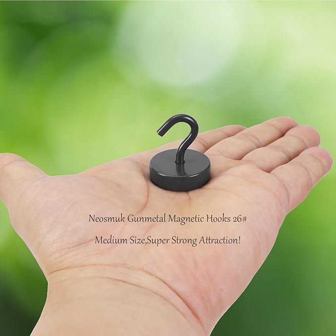 Neosmuk Magnetic Hooks, Cruise Ship Essentials, 80lb+ Heavy Duty Magnetic Hooks for Cruise Cabins, Refrigerator, Grill, Hanging, and Travel | Extra Strong Must-Haves Magnet Hook,Gunmetal, 5 Pack