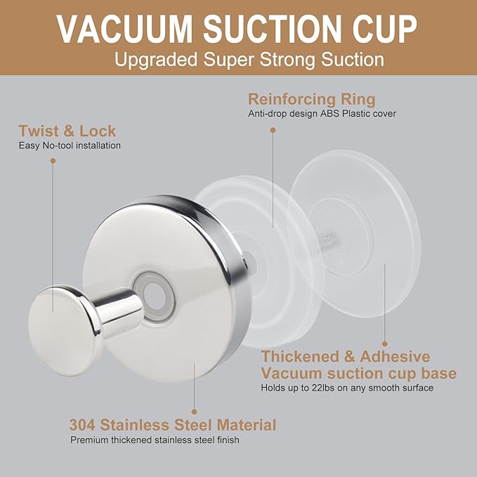 ZESLMG Chrome Suction Cup Hooks for Glass Window, Shower Hook for Inside Shower, Removable Towel Hooks for Bathroom Kitchen Wall Glass Door, Wreaths Loofah Suction Hook for Hanging, 2 Pack