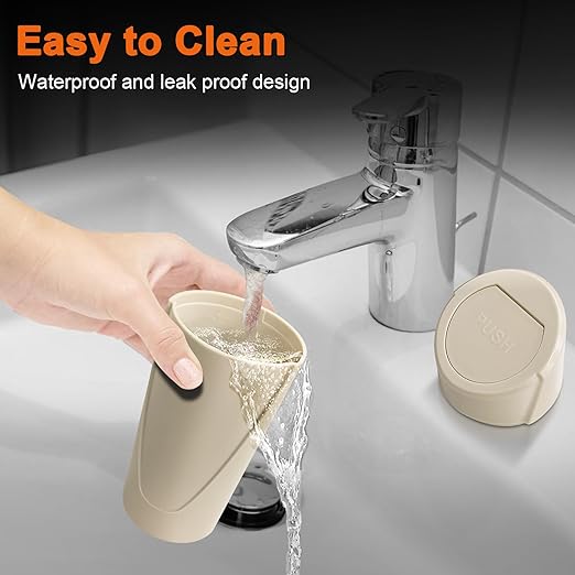 Kincown Car Trash Can, Mini Car Trash Bin with Lid, Leakproof Cup Holder Car Garbage Can with 20 Trash Bags, Vehicle Front Back Seat Organizers and Storage for Car, Home, Office, Beige