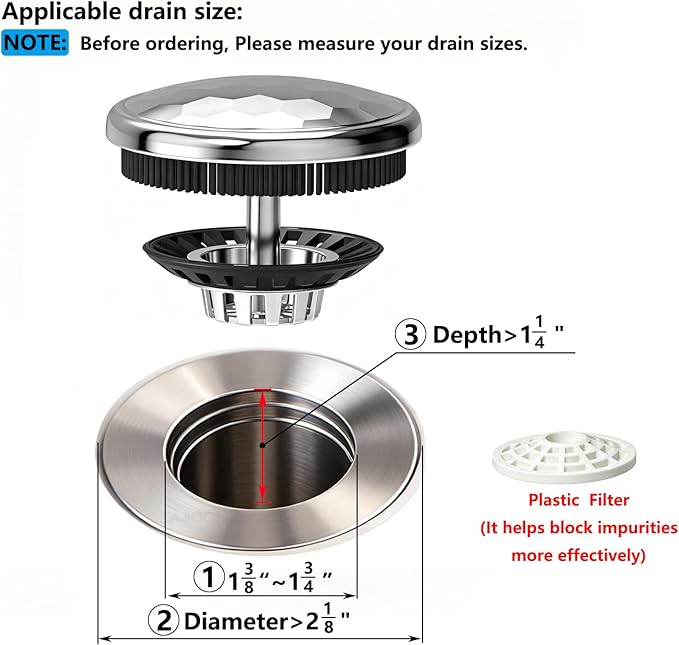 XAJOON Bathtub Drain Hair Catcher，Bath Tub Drain Protector，Drain Strainer,Fits 1-3/8” ~1-3/4” Drains (Not Fit for the Kitchen/Shower Drain.Patented Design,Chrome)