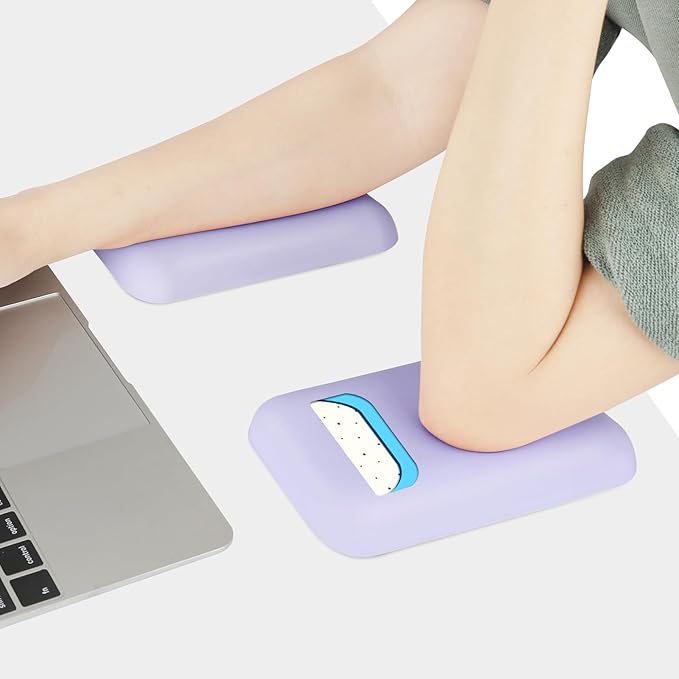 Leolee Elbow Rest Pads for Desk, Upgraded Gel Memory Foam Ergonomic Wrist Rest Pad Arm Rest Pads with Non-Slip Base, Cushion Support Relieve Elbow and Wrist Pain for Computer, Office, 2 Packs, Purple