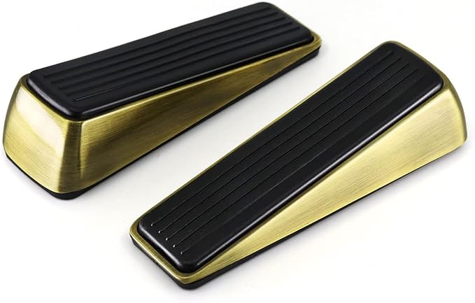 2 Pack Door Stop - Heavy Duty Door Stopper - Wedge Holds Doors Firmly and Doesn't Budge - Made of Rubber and Zinc Alloy, for Home Premium Door Stopper and Office, Works on All Door (Bronze Tone)