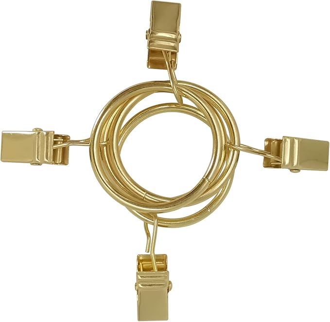 100 Pack Curtain Rings with Clips, Curtain Clip Rings Hooks, Bow Hanger Clips for Hanging Drapery Drapes Bows, Ring 1.26 inch Interior Diameter, Fits up to 1" Rod, Gold