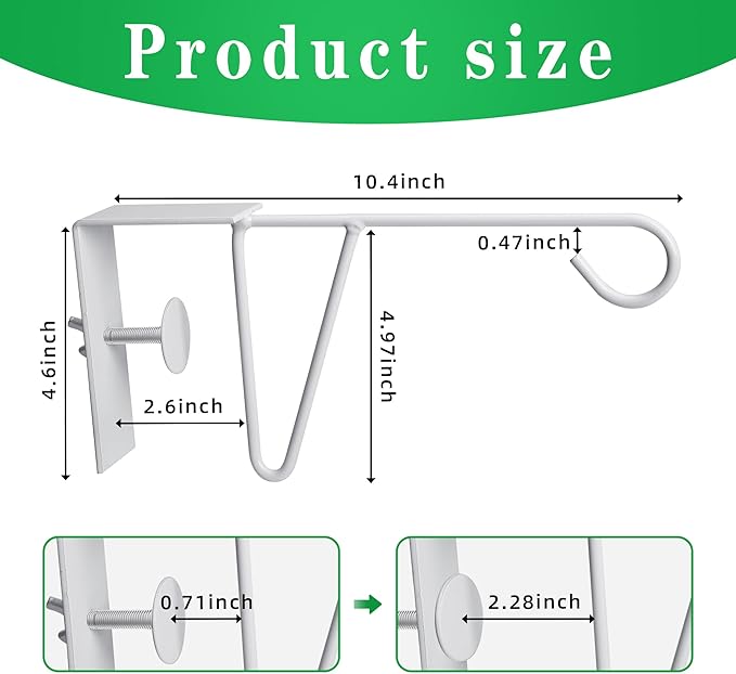 moonoom 4 Pcs Adjustable Vinyl Fence Hooks, Patio Hangers Decorative White Powder Coated Steel Fence Hangers Suitable for Hanging Plants,Lights,Basket (4pcs White)