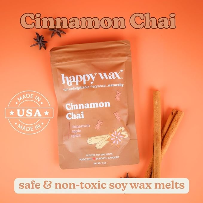 Happy Wax Cinnamon Collection Scented Natural Soy Wax Melts – 6 Total Oz. of Scented Wax Melts, Collection Includes Cinnamon Sticks, Pumpkin Spice Latte and Cinnamon Chai