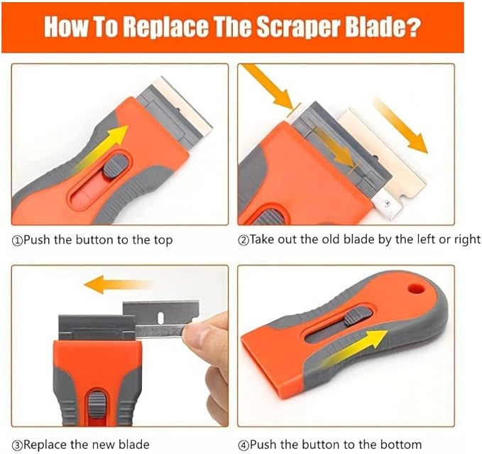 Retractable Razor Blade Scraper Tool, 2 Pack with 20 Extra Replacement Blades, Safety Lock Paint Scraper for Removing Stickers, Labels, Paint from Glass, Windows, Stovetop, Ceramic Surfaces