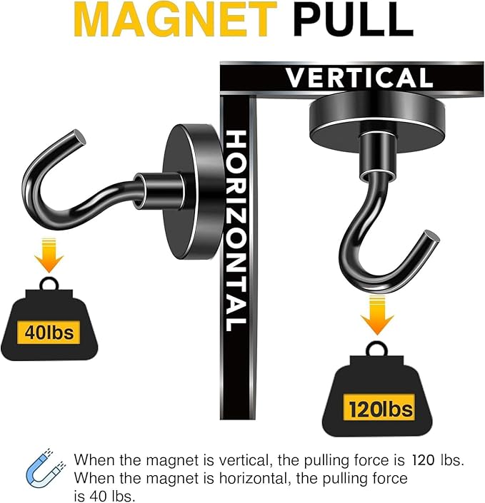 DIYMAG Magnetic Garage Hooks 10 Pack, 120lbs 2026 Cruise Cabin Ship Essentials Hook Heavy Duty Strong Magnets Fridge for Classroom Wall Mount Kitchen Grills Black