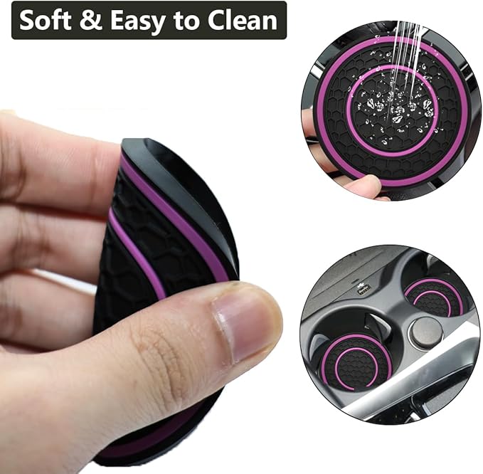 Car Cup Coaster Universal Automotive Waterproof Non-Slip Cup Holders Sift-Proof Spill Holder Car Interior Accessories 4 Pack Black & Purple
