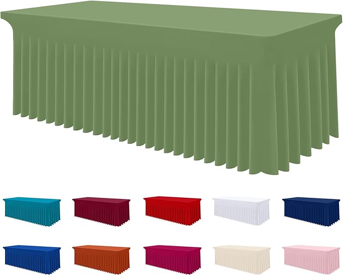Smiry Spandex Tablecloth, Elastic Fitted Stretch Tablecloth for 8FT Rectangle Tables, Waterproof Washable Table Cover Skirt for Outdoor, Wedding, Banquet & Parties (Sage Green, 96Lx30Wx30H Inch)