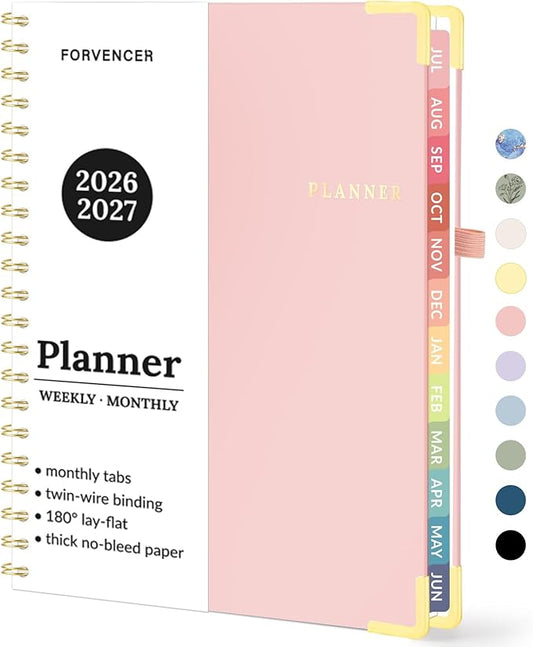 Forvencer Academic Planner 2026-2027, July 2026-June 2027 Weekly & Monthly Hardcover Calendar Planner, 8.5" X 11", Daily Agenda Book, School Office Notebook College Teacher Student Organizer A4, Pink