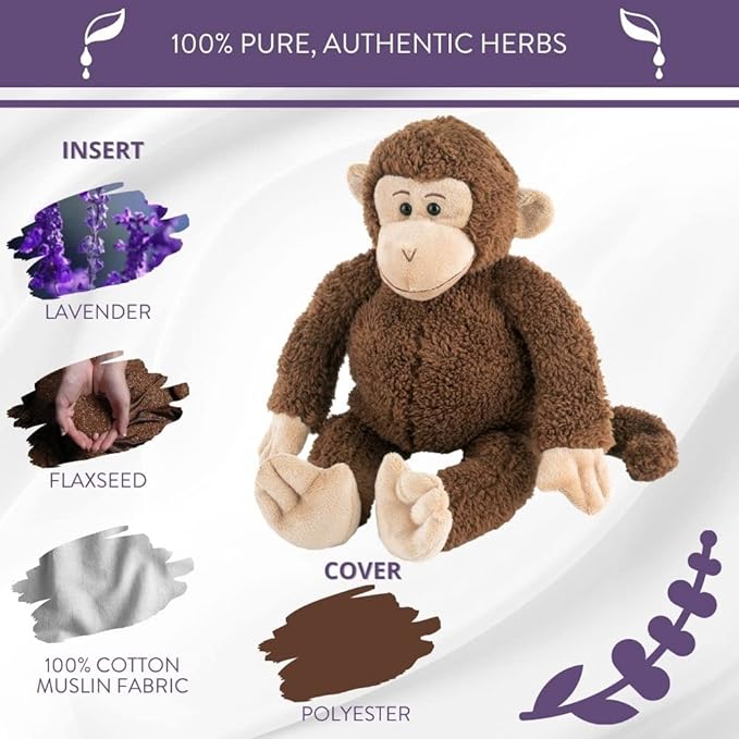 Sonoma Lavender Microwaveable Aromatherapy Pillows, Lavender Scented, Spunky The Lavender Monkey 12" with Removable Washable Cover Lavender Scented