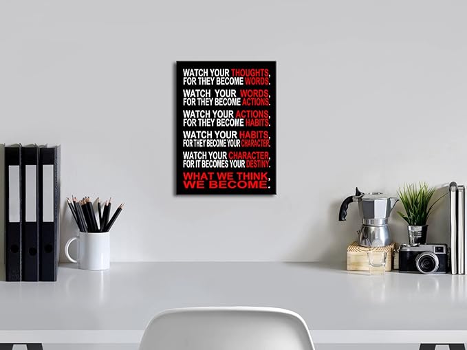 Pyradecor Watch Your Thoughts Motivational Classroom Poster Modern Canvas Prints Wall Art Paintings Ready to Hang for Office Living Room Home Decorations Stretched Pictures Artwork