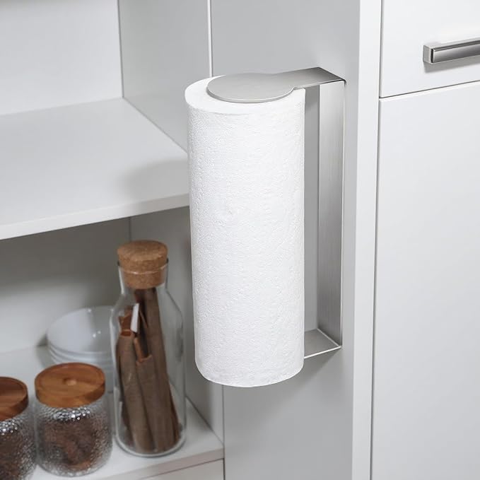 YIGII Paper Towel Holder Under Cabinet - Adhesive Papertowel Rack, Wall Mount Paper Roll Holders for Kitchen, Stick on Wall Stainless Steel
