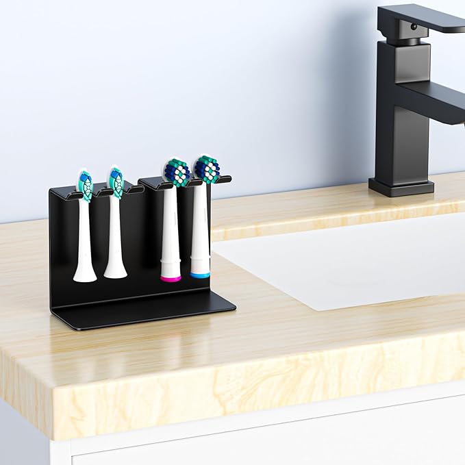 Electric Toothbrush Head Holder, Oukimly Toothbrush Holder Wall Mounted or Desktop, Metal Tooth Brush Holder, Shower Brush Head Holder, Electric Toothbrush Holder for Bathroom (Black, Large)