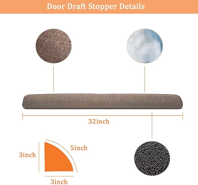 32 Inch Under Door Draft Stopper, Blocks Hot Cold Air Wind from Door and Window Bottom, Weather Seal, Reduces Noise Light, Triangular, Coffee
