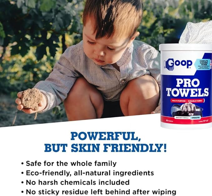 GOOP Pro Towels Heavy-Duty Multi-Surface Cleaning Wipes – Removes Engine Grease, Grime & Paint – Safe for Tools, Machinery & Painted Surfaces – 90 Extra Large 10" x 12" Towels (Pack of 2)