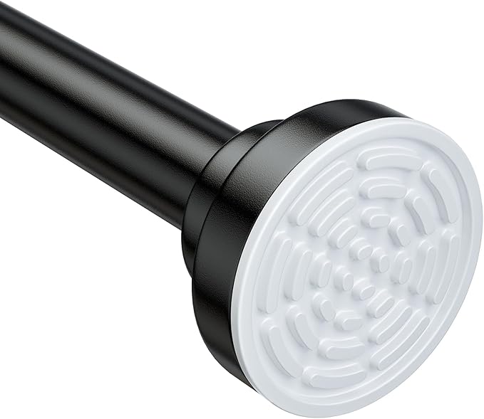 Ausemku Shower Curtain Rod - 32-104 Inch Rustproof Tension Rod, Non-Slip Spring Design, No Drilling Adjustable Curtain Rod for Bathroom, Kitchen, and Closet (Black)