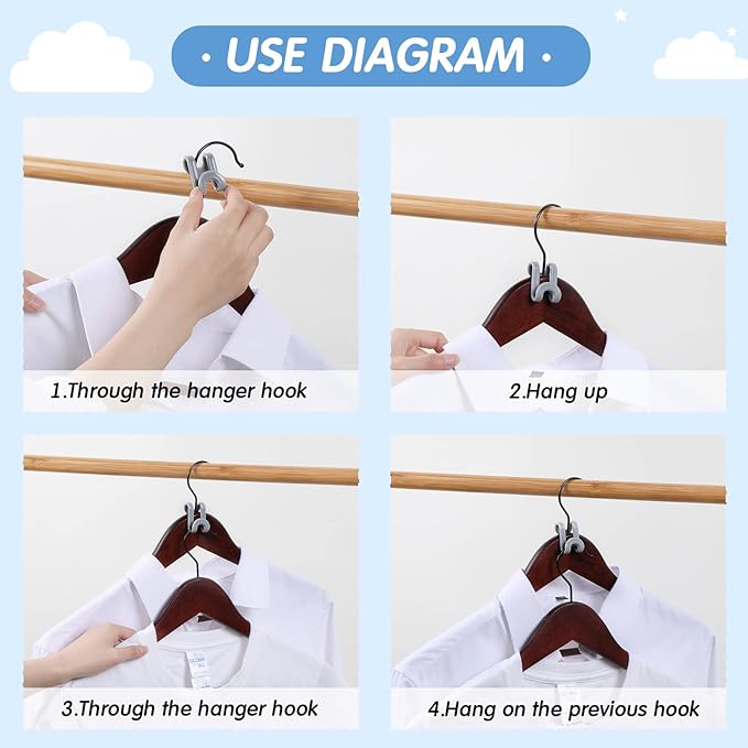 Unittype 150 Pcs Space Saving Hanger Hooks, Clothes Hanger Connector Hooks, Heavy Duty Space Saver Extender Clips for Closet Organizers (Gray)