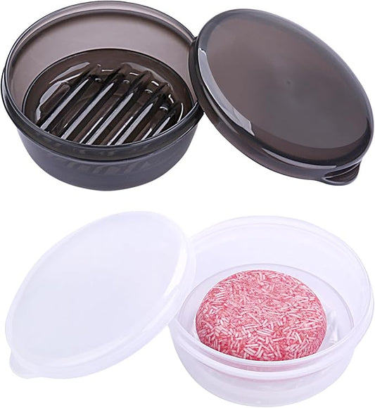 Round Soap Container 2 Pack,Travel Soap Holder with Lid,Soap Box with Drainage Tray,Portable Leakproof Shampoo Bar Case for Travel,Shower,Camp(Transparent White+Transparent Black)