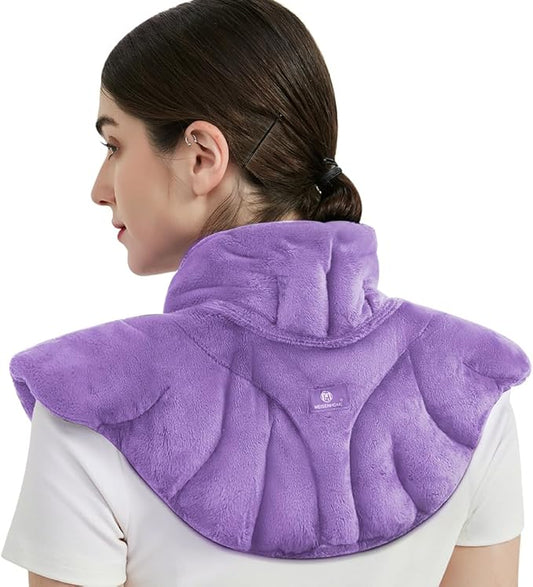 Microwavable Heating Pad for Neck and Shoulders, Weighted Microwave Moist Neck Wrap for Pain Relief Sore Muscle Stress Tension, Heated Wrap with Aromatherapy, Hot & Cold Compress, Purple