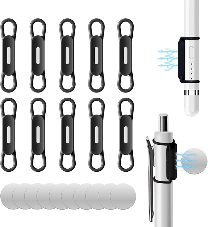 10 Pack Magnetic Pen Holder for Refrigerator, Adjustable Pen Pencil Holders, Silicone Flexibl Pencil Holder for Whiteboards, Desk, Clipboard(Black)
