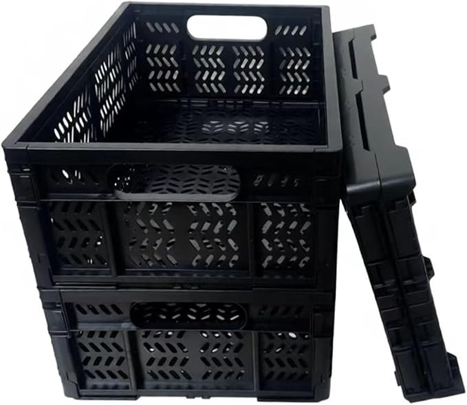 TSMAPLE 4-Pack 20L Foldable Storage Crates, Heavy Duty Plastic Milk Crates for Storage, Multi-Purpose Organizer Box, Collapsible Basket with Handle Suitable for Home Office School Store, Black