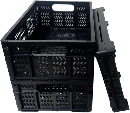 TSMAPLE 4-Pack 20L Foldable Storage Crates, Heavy Duty Plastic Milk Crates for Storage, Multi-Purpose Organizer Box, Collapsible Basket with Handle Suitable for Home Office School Store, Black