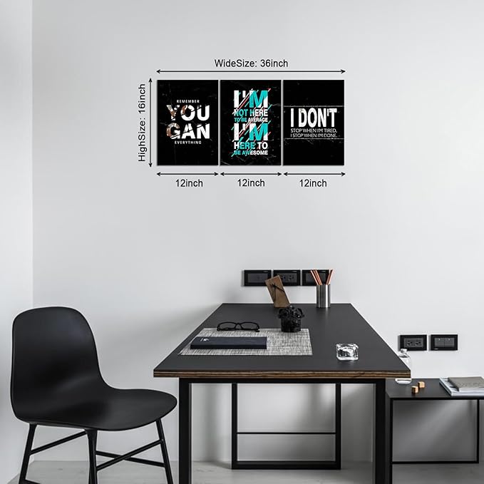KAWAHONE -3 Pieces Inspirational Quotes Canvas Wall Art, Motivational Canvas Print Positive Encouraging Canvas Posters for Office Home Wall Decor Framed Gift