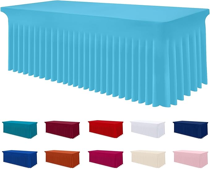 Smiry Spandex Tablecloth, Elastic Fitted Stretch Tablecloth for 4FT Rectangle Tables, Waterproof Washable Table Cover Skirt for Outdoor, Wedding, Banquet & Parties (Blue Mist, 48Lx30Wx30H Inch)