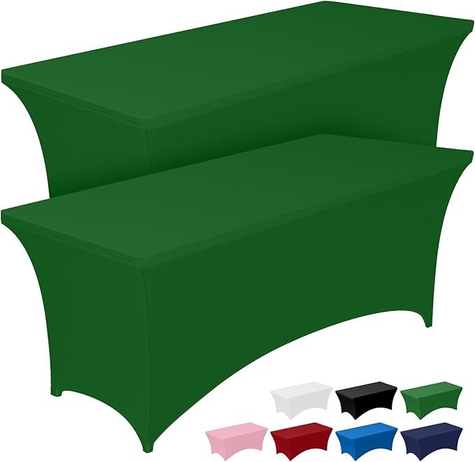 Pureegg Spandex Tablecloth 6ft - 2 Pack, Fitted and Tight Cloth for Rectangle Table, Wrinkle-Free and Stretch Table Cover for Party, Wedding, Banquet and Birthday, Green