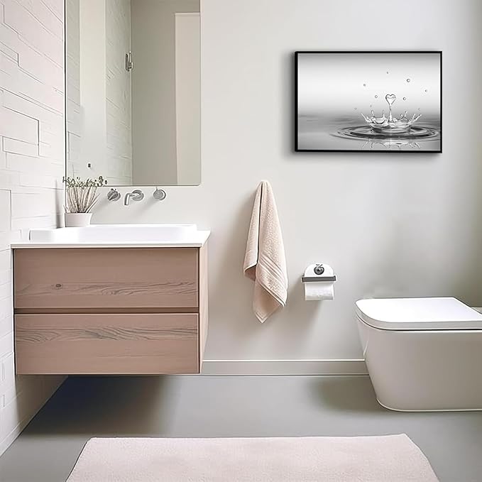 DCMVJHZV Framed Heart Drop Bathroom Wall Art Black and White Zen Bathroom Wall Art Yoga Meditation Picture Print Wall Decor Spa Room Bedroom Living Room Painting Wall Decorations(12"x16")