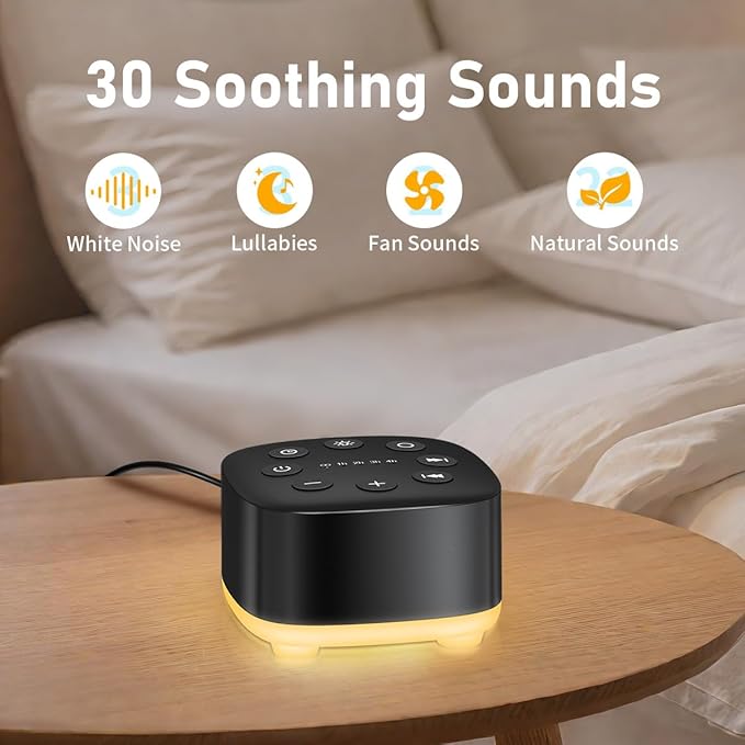 Meditation White Noise Sound Machine 30 Soothing Sounds with 32 Volume Control 12 Night Light 5 Timers Portable Sleep Machine for Travel Powered by AC or USB Sleep Therapy for Baby Kids Adults (Black)
