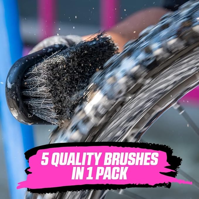 Muc-Off 206 5 Piece Premium Brush Kit - Includes 5 Bike Cleaning Brushes With Durable Nylon Bristles And Ergonomic Rubberised Handles To Minimise Impact