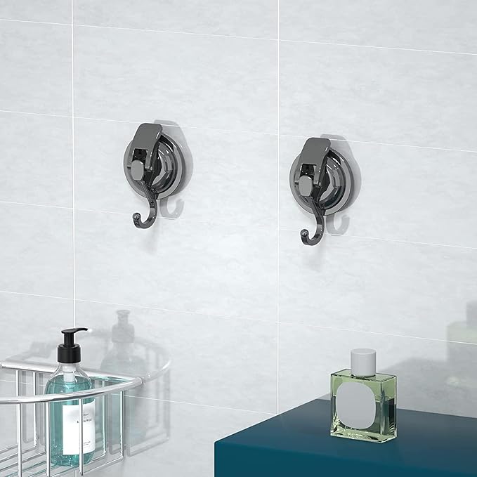 Heavy Duty Vacuum Suction Cup Hooks, Gun Silver Plated Polished Super Suction for Kitchen Bathroom, 6 Pack
