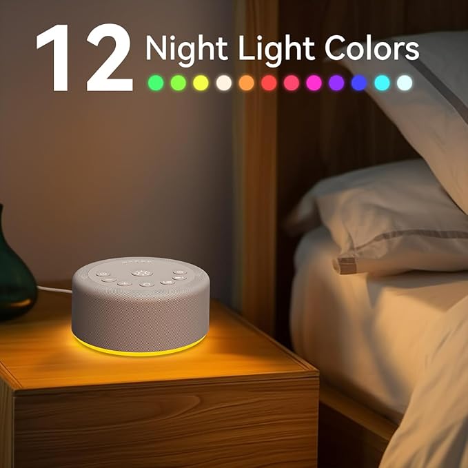 Sound Machine Night Light White Noise Brown Noise Machine 30 Non Looping Sounds 12 Lights 5 Timers 36 Adjustable Volume Memory Function Sleep Sounds Machine for Baby Kids Adult & Home Office Travel