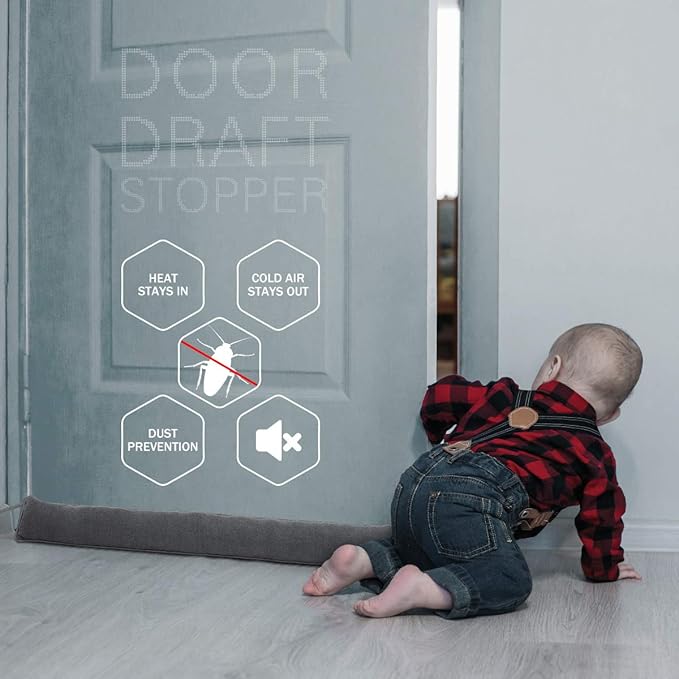 Door Draft Stopper, 48 Inch Weighted Under Door Noise Cold Air Blocker, Heavy Duty Sound Proof Draft Guard Gap Snake for Bottom of Doors and Windows (Gray)