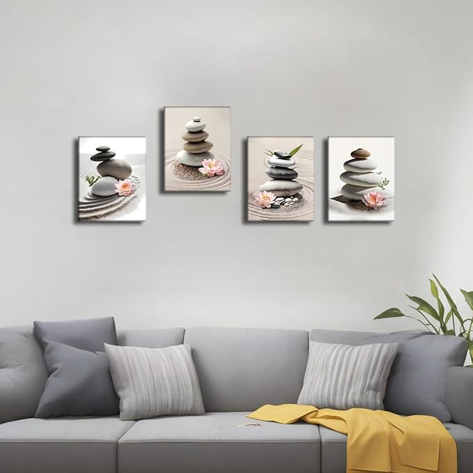 TANXM Framed Zen Bathroom Wall Art Set,Meditation Canvas Wall Art,Zen Sand Posters Prints for Yoga Office Bathroom Bedroom,Set of 4 (Framed 8 x 10 in)