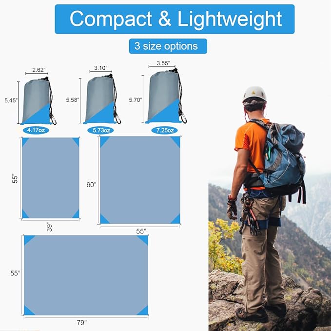 Orga'Neat Pocket Picnic Blanket, Sandproof Lightweight Pocket Camping Tarp, 55″x 79″ Foldable & Fits into Small Bag, Water Resistant Washable Quick Dry Compact Beach Mat for Outdoor Recreation
