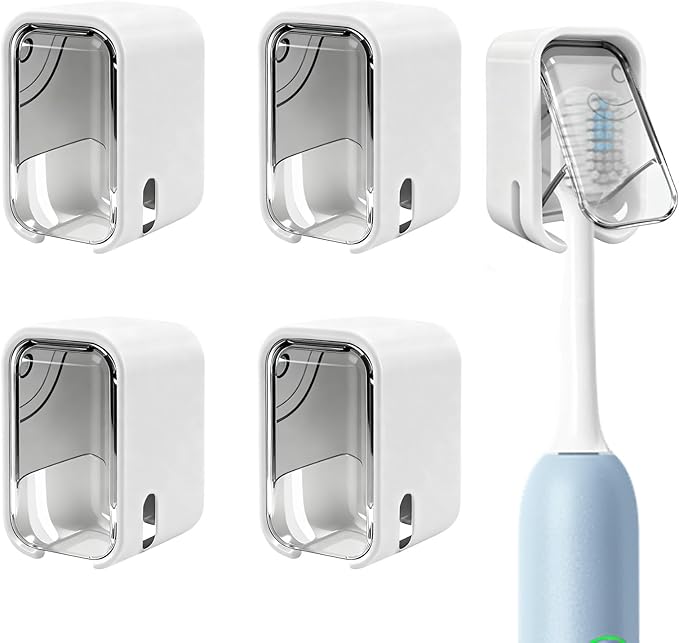 4 Pack Mini Toothbrush Holder Wall Mounted with Cover, Single Slot Toothbrush Storage Organizer for Shower, Compact Toothbrush Holders for Bathroom & Travel, Ideal for Family Tooth Brushes