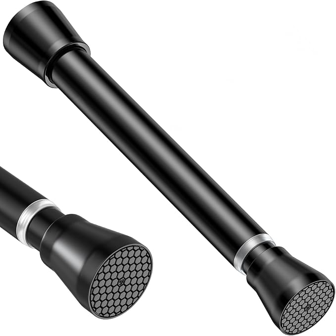 Black Small Tension Curtain Rod 16 to 26 Inch,7/8" inch Adjustable Short Curtain Rod No Drilling,Spring Curtain Rod for Windows Kitchen Closet Doorway