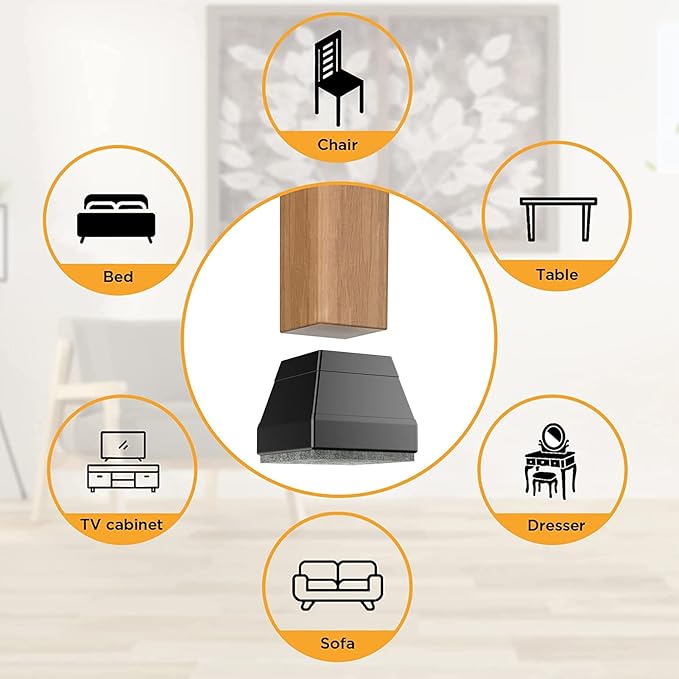 Square Chair Leg Protectors for Hardwood Floors, 16 Pcs Silicone Felt Furniture Leg Caps to Prevent Floor from Scratches and Reduce Noise, Easy to Move, (Black, Fit: 0.866-1.14").