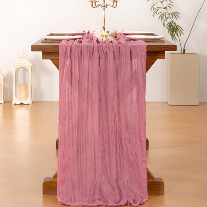 Socomi 2pcs Mauve Summer Cheesecloth Table Runner Boho Rustic Gauze 120 inch 10FT Cheese Cloth Sheer Runner for Wedding Party Baby Shower Birthday Home Decor Holiday Decorations