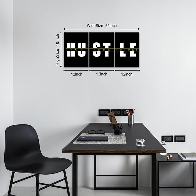 KAWAHONE Motivational Quotes Hustle Wall Art,Inspirational Wall Art, Hustle for Your,Ideal Gift For Bedroom Living Office Bedroom Artwork Framed and Ready to Hang