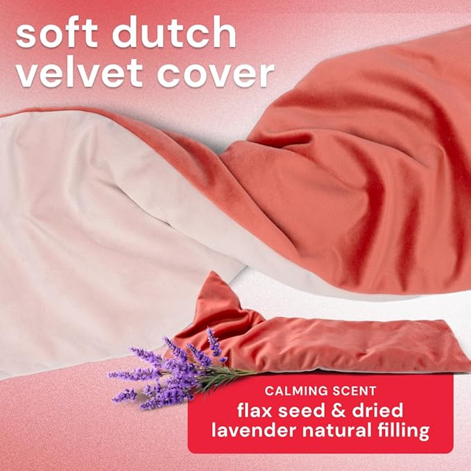 Premium Dutch Velvet Microwave Heating Pad (18” x 7”) - Lavender Scented Microwavable Heating Pad for Period Cramps, Neck, Shoulder, Back - Machine-Washable, Dual Temperature Moist Heat with Flaxseeds