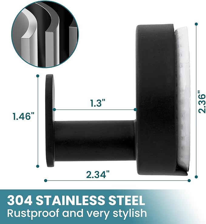 TAILI 304 Stainless Steel Bathroom Suction Hooks for Towel, Bathrobe, Loofah, No Damage Hanging Glass Shower Wall Hook, Patented Strong Suction Cup Holder, Hold Up to 11 Lbs, 2 Pack, Black