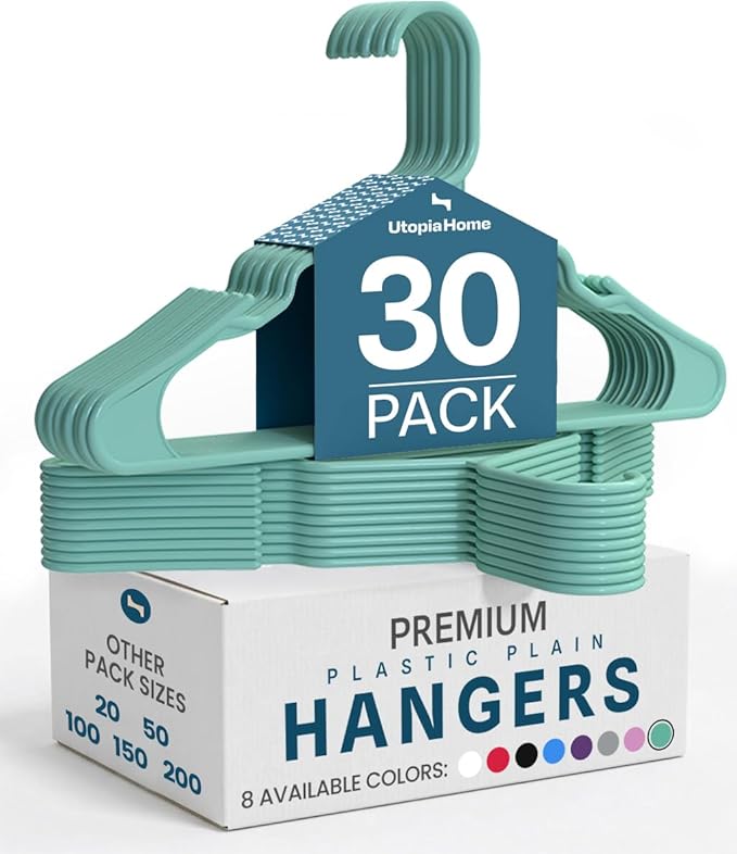 Utopia Home - Plastic Hangers 30 Pack - Space Saving Clothes Hanger - Durable and Strong Closet Organizers and Storage Makes It Ideal Stocking Stuffers or Apartment or Dorm Room Essentials (Aqua)