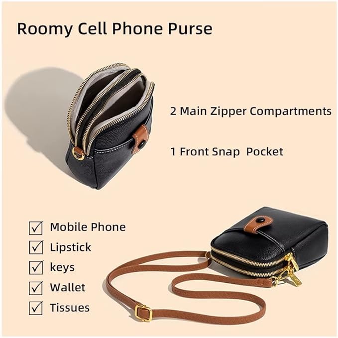 Mudono Small Crossbody Bag for Women Genuine Leather Cell Phone Purse Lightweight Shoulder Bag Vintage Daily Wallet Bag