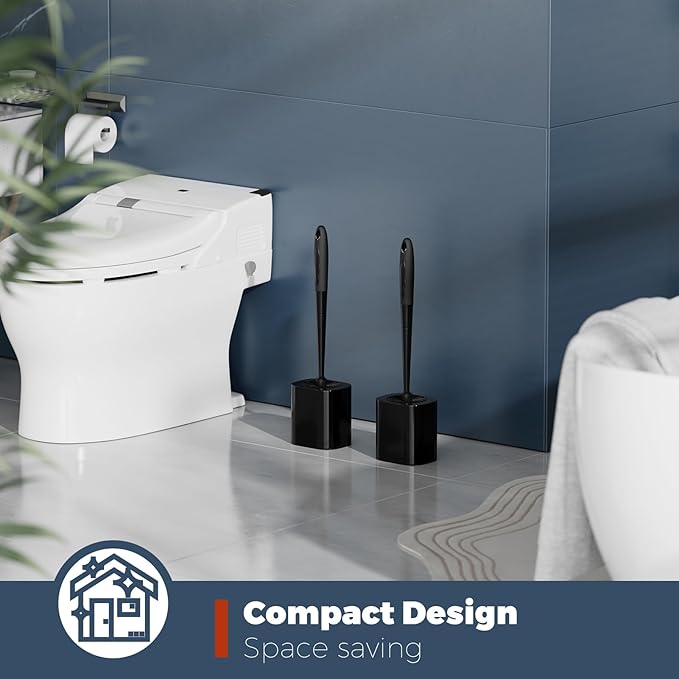 Holaloha Toilet Brush, 2 Pack Toilet Brush and Holder Set Bathroom Accessories, Toilet Bowl Brush and Holder for Bathroom, Black