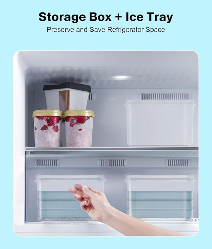 Ice Cube Trays for Freezer - Mini Round Ice Trays for Freezer with Lid and Bin, Small Tiny Crushed Nugget Freezer Trays for Chilling Drinks and Food Fresh